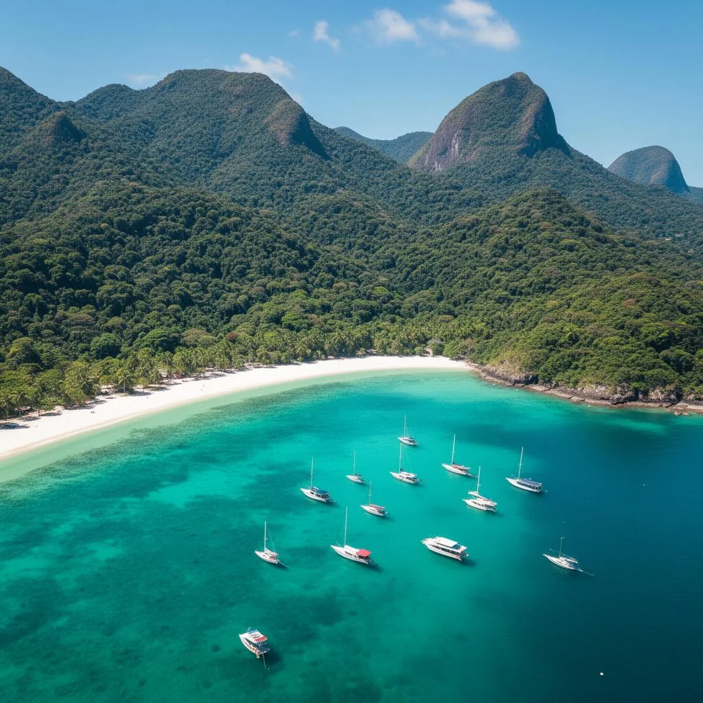 Lagoa Azul e ilhas verdes da Ilha Grande em Angra dos Reis